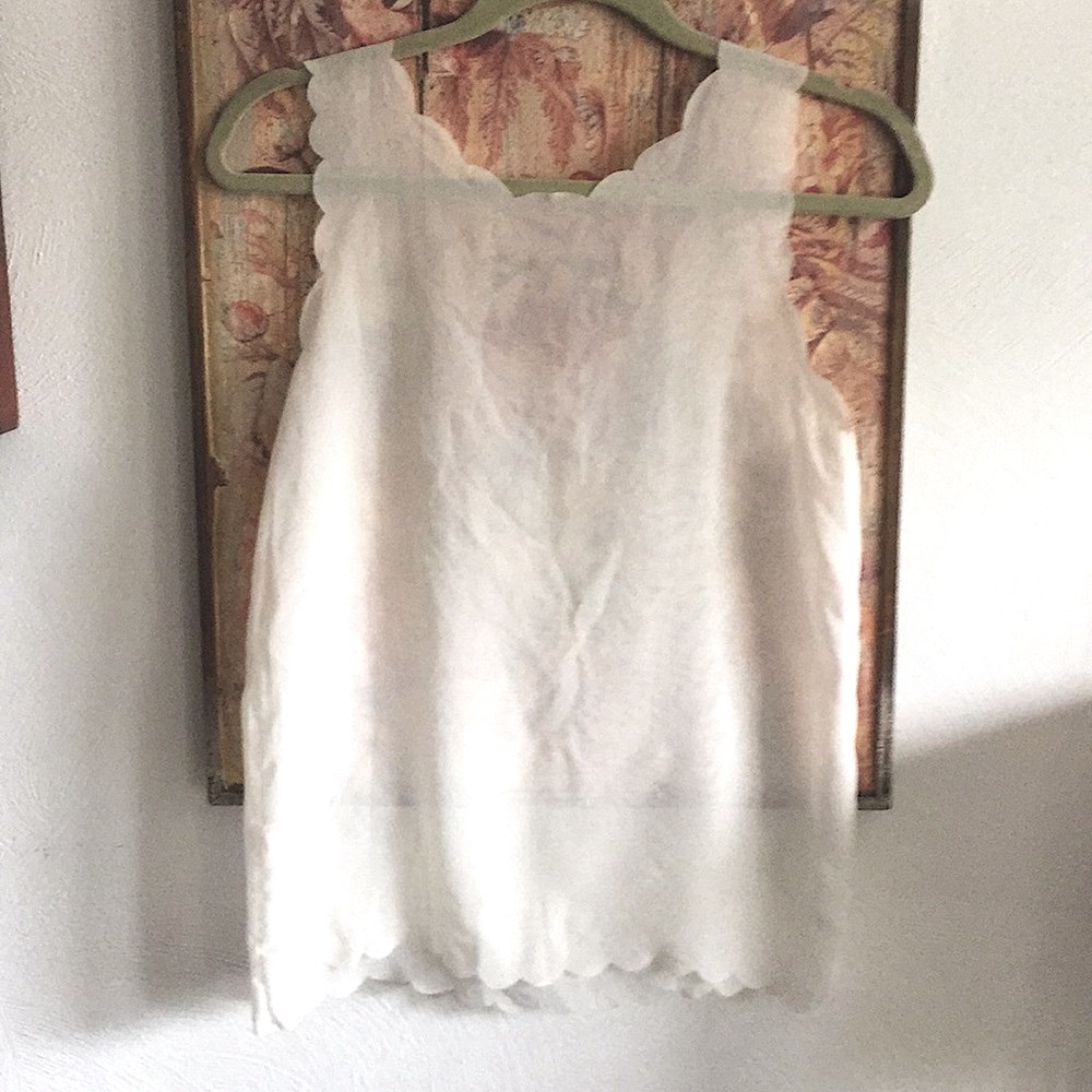 LF BOHO ETHEREAL WHITE SHEER SCALLOPED TANK TOP S